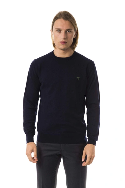 Shop Uominitaliani Emboidered  Crew Neck Sweater In Blue