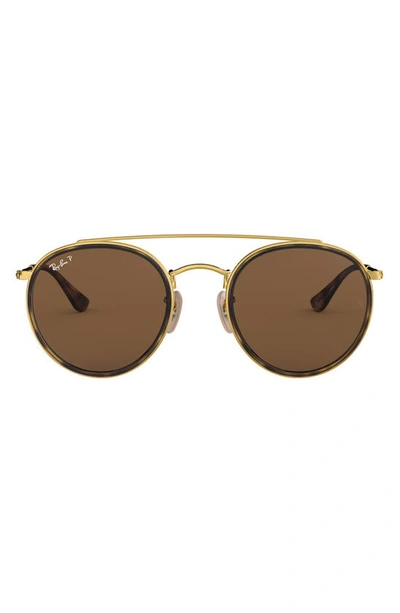 Shop Ray Ban 51mm Polarized Round Sunglasses In Gold/ Brown