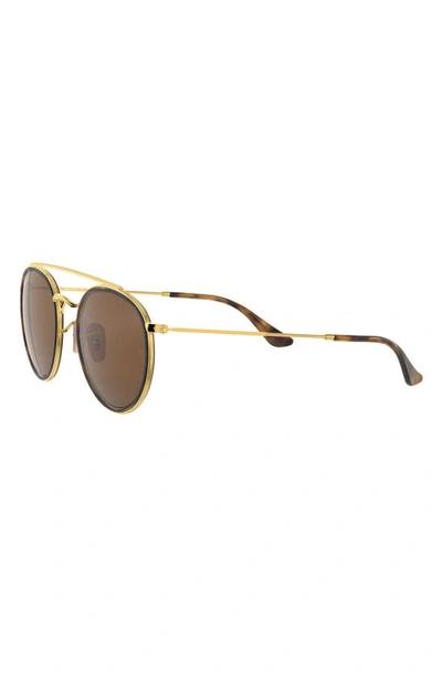 Shop Ray Ban 51mm Polarized Round Sunglasses In Gold/ Brown