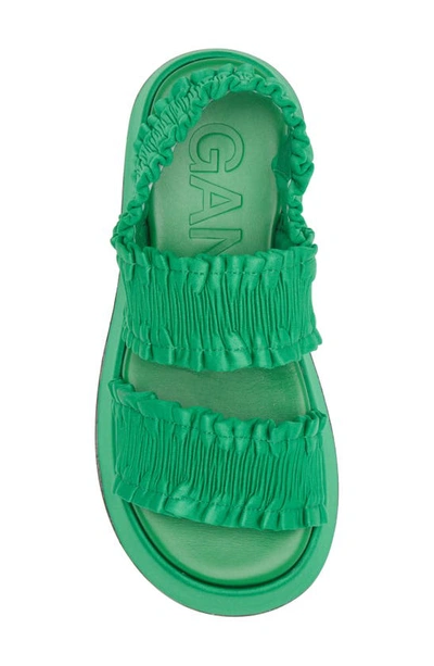 Shop Ganni Smocked Slingback Platform Sandal In Kelly Green
