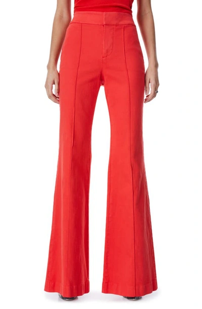 Shop Alice And Olivia Pintuck Stretch Cotton Trousers In Chili Pepper