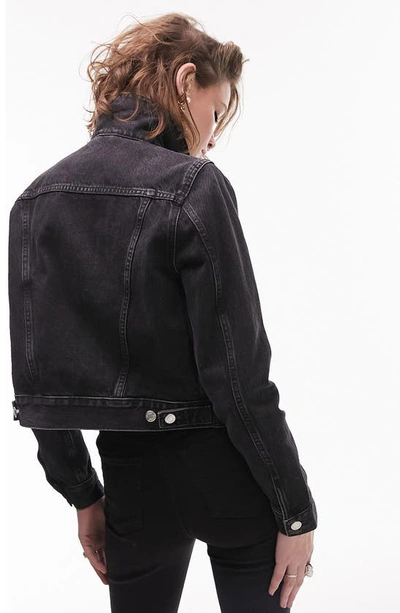 Shop Topshop Tilda Crop Denim Jacket In Washed Black