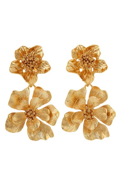 Shop Oscar De La Renta Classic Flower Drop Clip-on Earrings In Gold