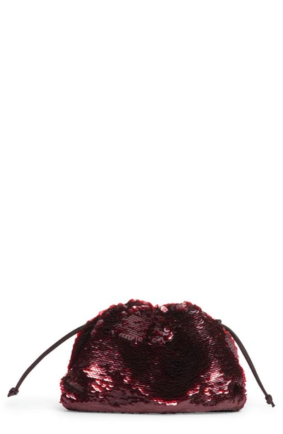 Shop Bottega Veneta The Mini Pouch Sequin Crossbody Bag In 2263 Dark Barolo/ Barolo-g
