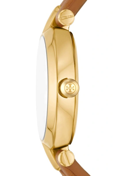 Shop Tory Burch The Kira Leather Strap Watch, 30mm In Luggage