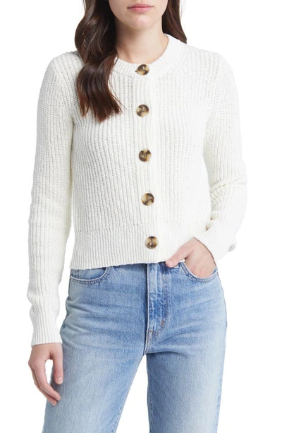 Shop Madewell Textural Knit Cardigan Sweater In Bright Ivory