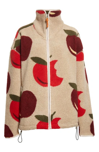 Shop Jw Anderson Apple Print Fleece Jacket In Beige/ Red