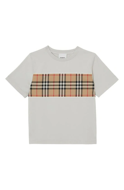 Shop Burberry Kids' Cedar Check Panel Cotton T-shirt In Soft Silver Grey