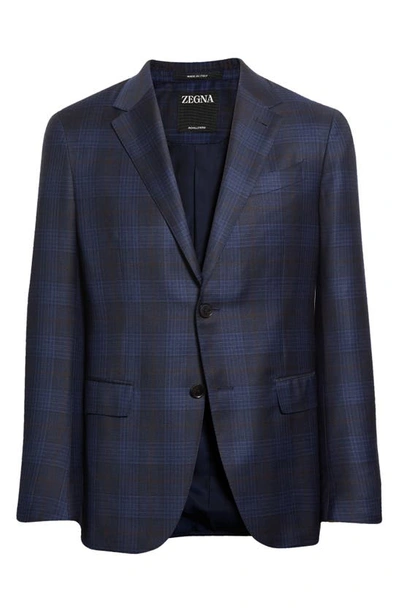 Zegna Milano Easy Plaid Wool Sport Coat In Navy