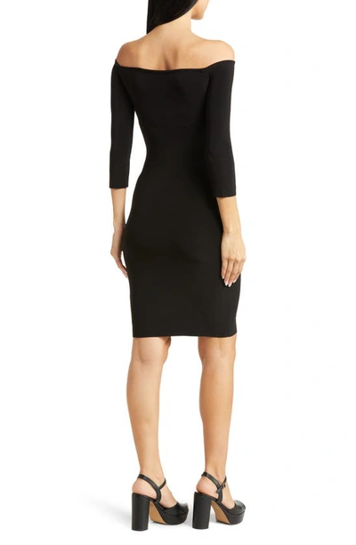 Shop Norma Kamali Off The Shoulder Body-con Knit Dress In Black