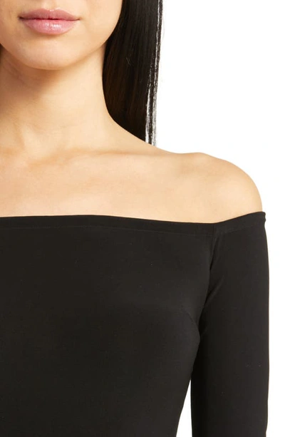 Shop Norma Kamali Off The Shoulder Body-con Knit Dress In Black