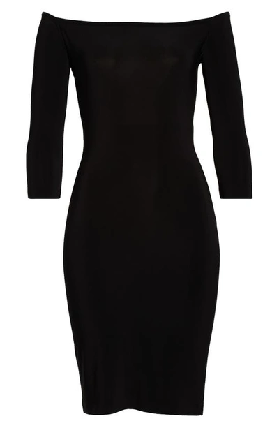 Shop Norma Kamali Off The Shoulder Body-con Knit Dress In Black
