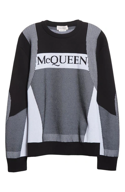 Shop Alexander Mcqueen Logo Cotton Blend Sweater In Black/ White