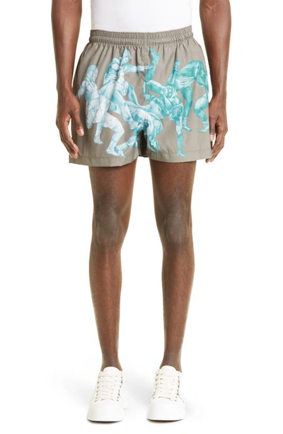 Shop Jw Anderson Wrestler Print Shorts In Khaki/ Multi