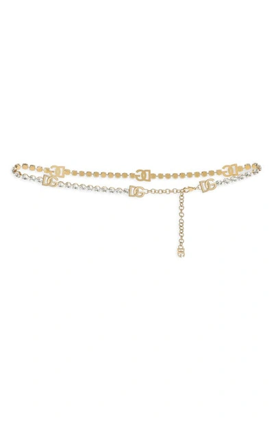 Dolce & Gabbana Dg Logo Crystal Chain Belt In Gold