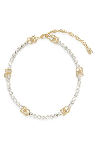 Dolce & Gabbana Dg Logo Crystal Chain Belt In Gold