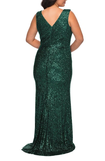 Shop La Femme Sequin V-neck Trumpet Gown In Emerald