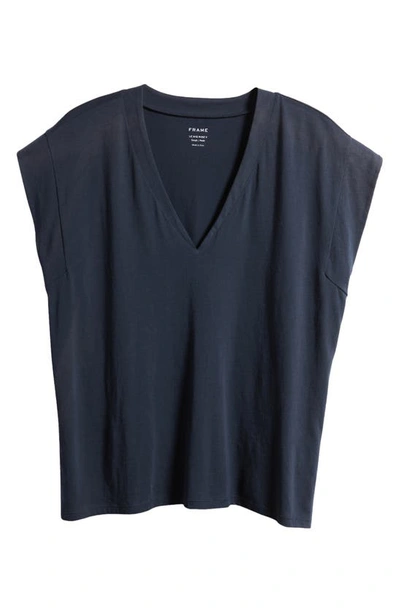 Frame Le High Rise V-neck Organic Pima Cotton T-shirt In Navy