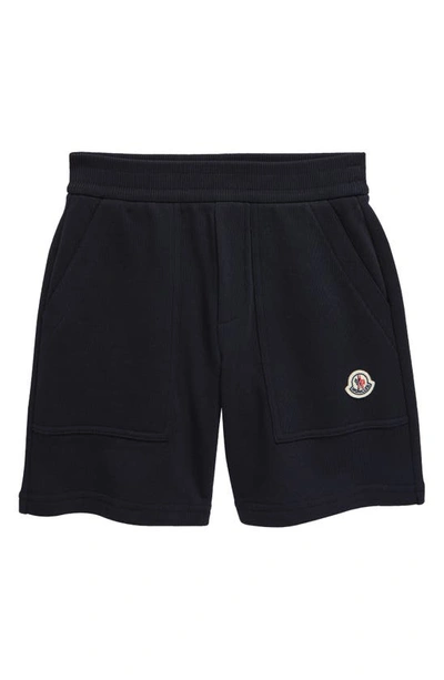 Shop Moncler Kids' Logo Cotton Shorts In Navy