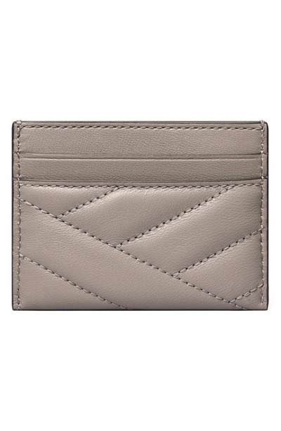 Shop Tory Burch Kira Chevron Quilted Leather Card Case In Gray Heron