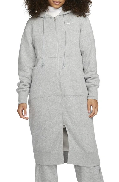 Shop Nike Sportswear Phoenix Long Zip Hoodie In Dark Grey Heather/ Sail