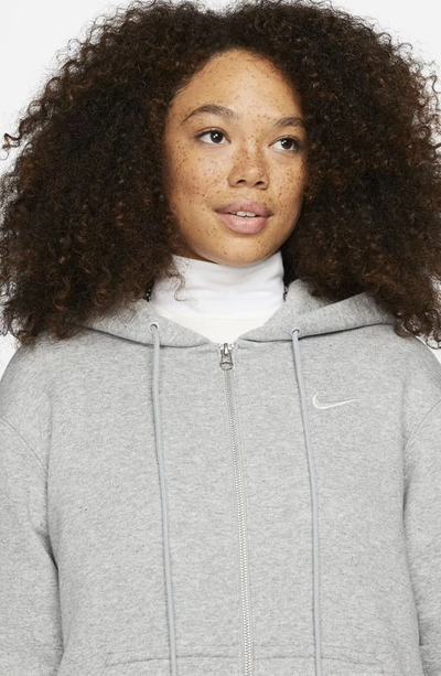 Shop Nike Sportswear Phoenix Long Zip Hoodie In Dark Grey Heather/ Sail