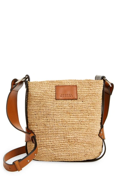 Shop Isabel Marant Mini Bayia Raffia Bucket Bag In Natural/ Cognac