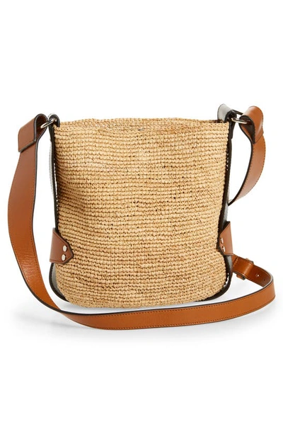 Shop Isabel Marant Mini Bayia Raffia Bucket Bag In Natural/ Cognac
