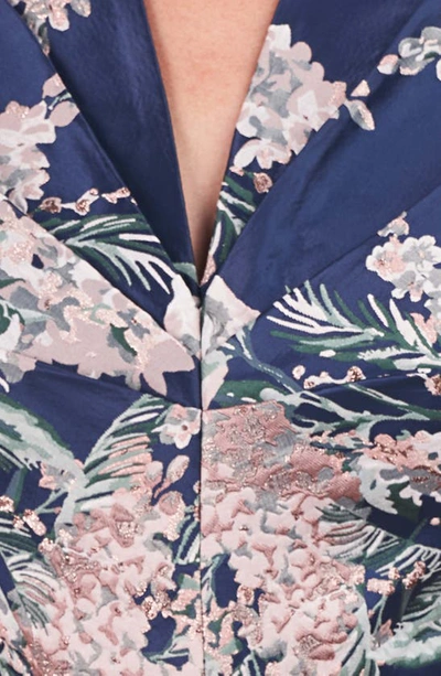 Shop Kay Unger Pia Maxi Jumpsuit In Marine Blue/ Rose Tan Multi