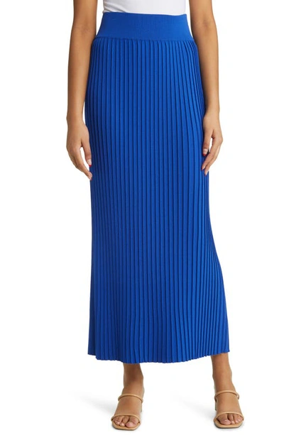 Shop Misook Ribbed Midi Skirt In Satin Sky