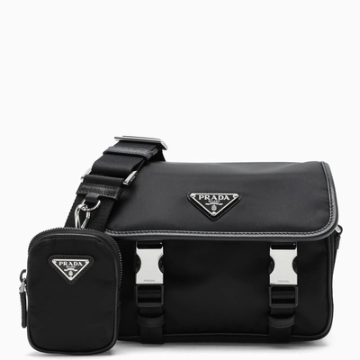 Shop Prada Black Nylon And Saffiano Bag With Mini Pouch