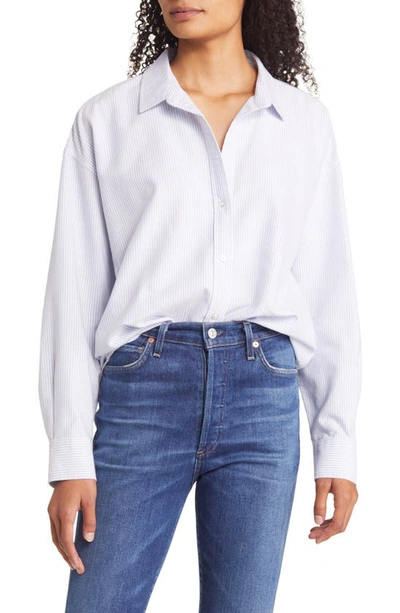 Shop Beachlunchlounge Stripe Cotton Button-up Shirt In Studio Blue