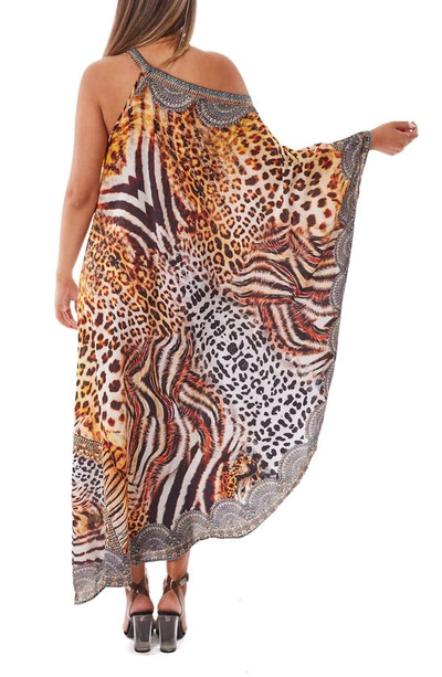 Ranee's Crystal Embellished Animal Print One-shoulder Dress In Brown