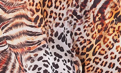 Ranee's Crystal Embellished Animal Print One-shoulder Dress In Brown