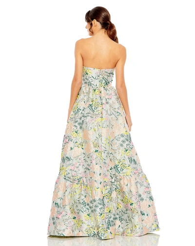 Mac Duggal Floral Brocade Strapless A Line Gown In Pastel Multi