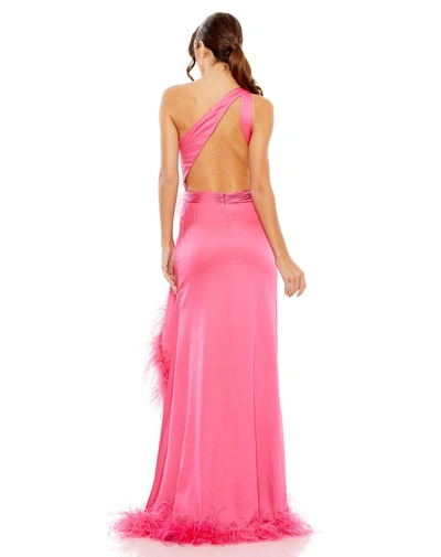 Shop Mac Duggal One Shoulder Key Hold Detail With Feather Lining In Hot Pink