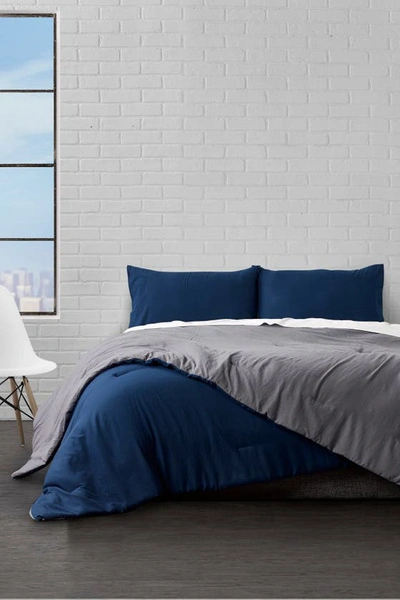 Shop Ella Jayne Home Microfiber Down-alternative Reversible Comforter Set In Charcoal/navy