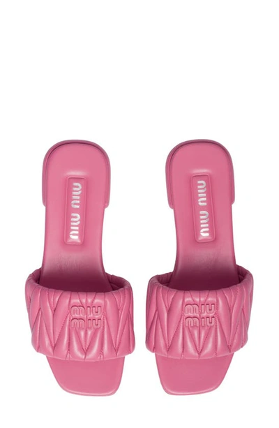 Shop Miu Miu Logo Matelassé Slide Sandal In Begonia