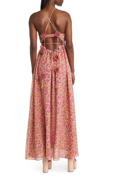 Shop For Love & Lemons Suzette Floral Chiffon Maxi Dress In Pink