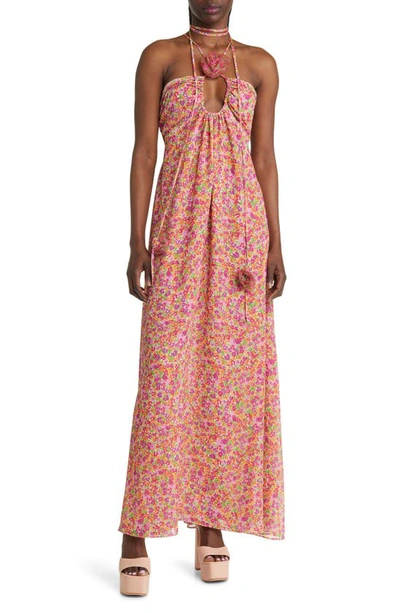 Shop For Love & Lemons Suzette Floral Chiffon Maxi Dress In Pink