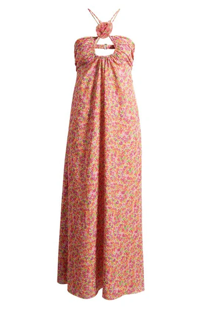 Shop For Love & Lemons Suzette Floral Chiffon Maxi Dress In Pink