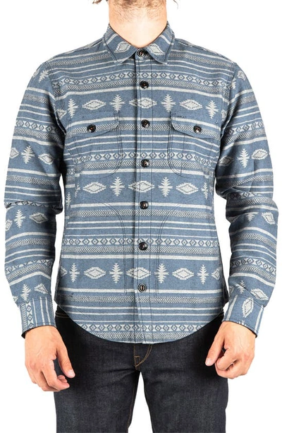 Shop Kato The Anvil Jacquard Cotton Shirt Jacket In Light Blue