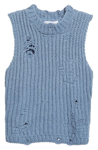 Shop Jw Anderson Distressed Crop Sweater Vest In Denim Melange