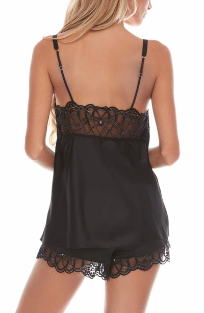 Flora Nikrooz Gabby Lace Trim Satin Charmeuse Short Pajamas In Black