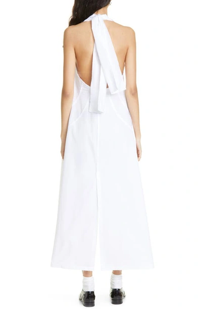 Shop Talia Byre Distressed Halter Neck Button Front Cotton Dress In White