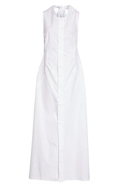 Shop Talia Byre Distressed Halter Neck Button Front Cotton Dress In White