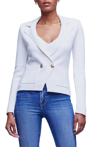 Shop L Agence L'agence Sofia Cotton Blend Cardigan Blazer In White