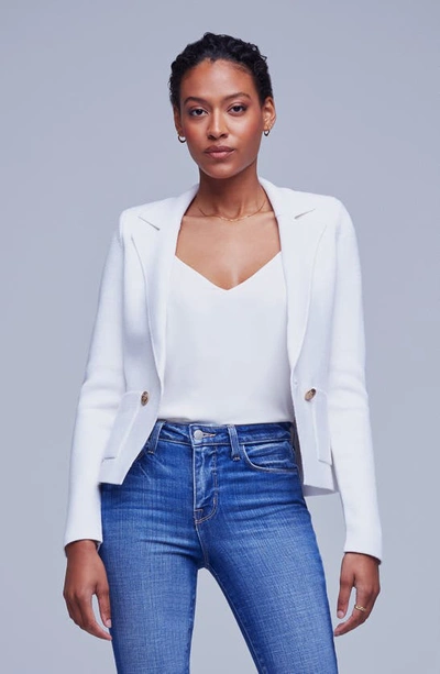 Shop L Agence Sofia Cotton Blend Cardigan Blazer In White