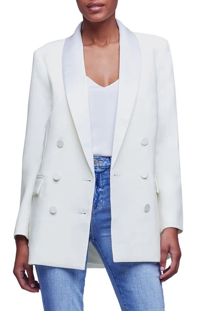 Shop L Agence Jayda Double Breasted Blazer In Ivory/ White
