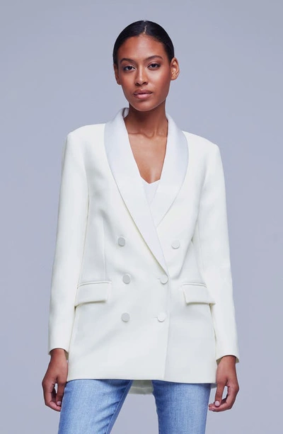 Shop L Agence Jayda Double Breasted Blazer In Ivory/ White